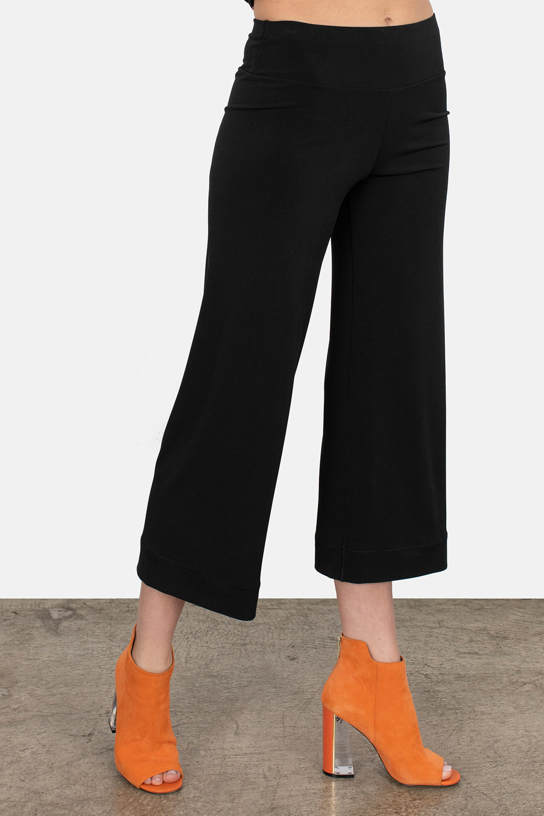 3.5" Yoke Straight Cropped High Elastic Waist Turnover Pants