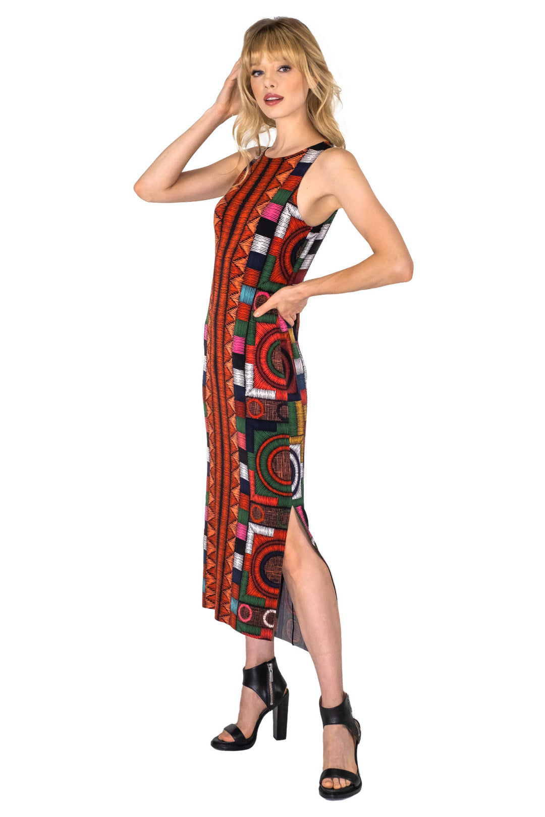 Raw Hemline Side Slit Tank Midi Dress