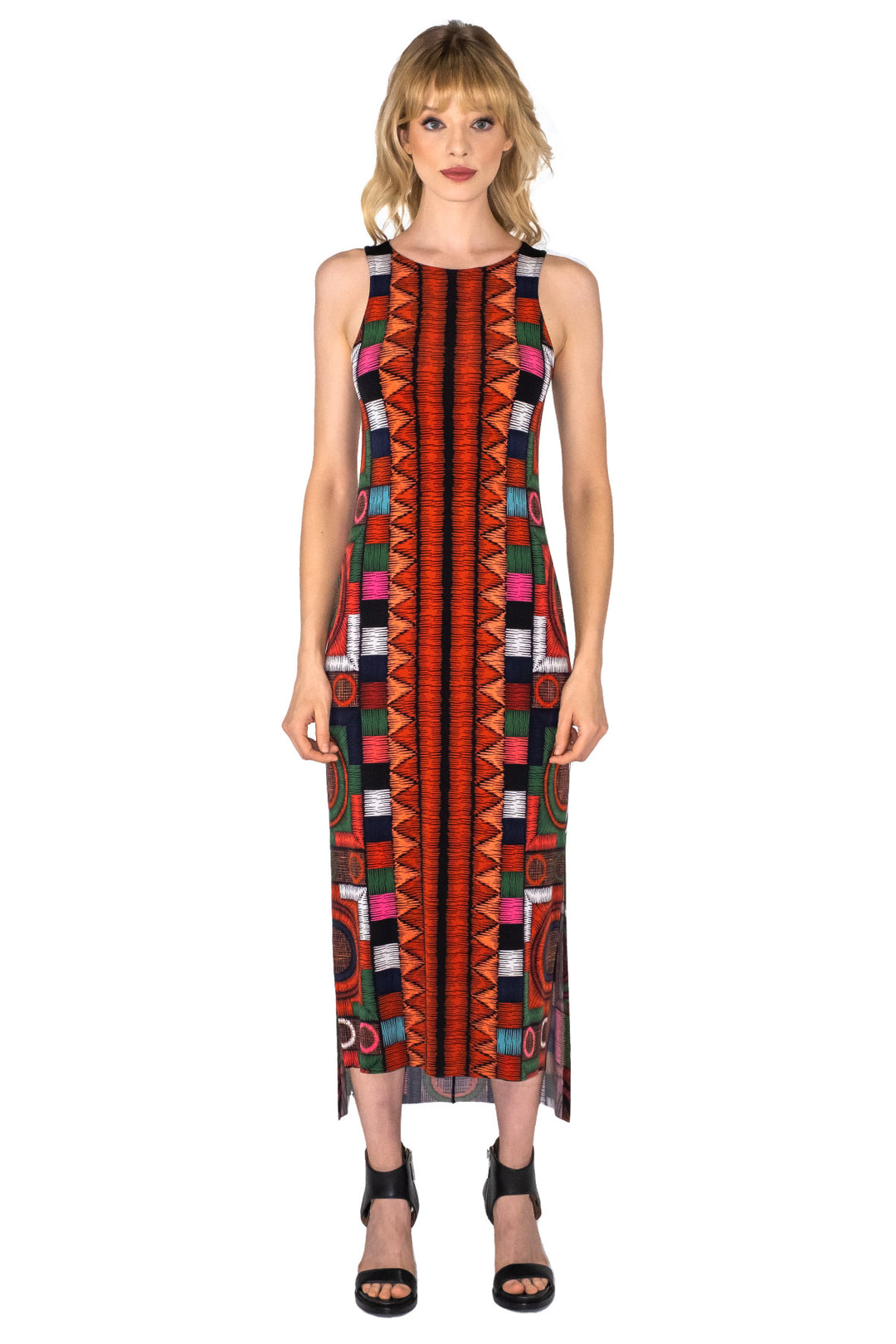 Raw Hemline Side Slit Tank Midi Dress