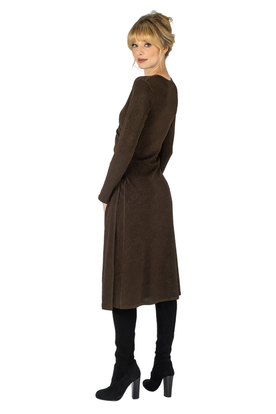 Calf Length Long Sleeve Wrap Dress
