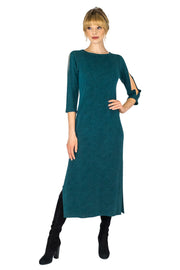 Raw Hemline Split SLV Side Slit Calf Length Dress