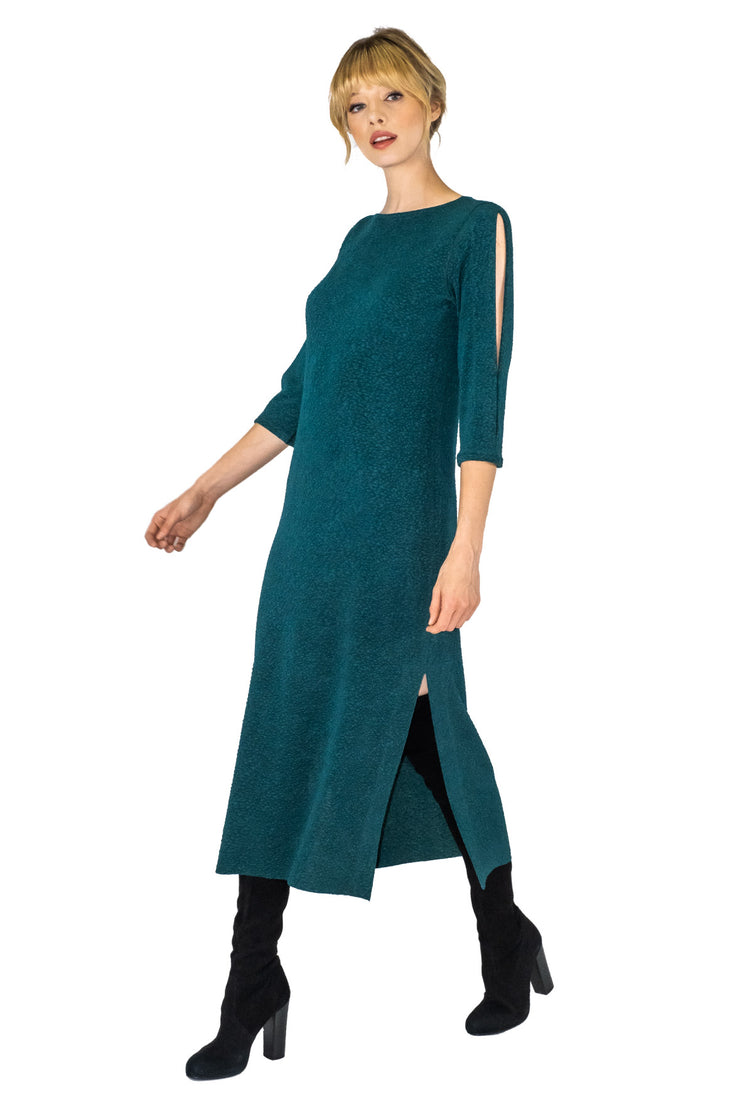 Raw Hemline Split SLV Side Slit Calf Length Dress – EvaVarro