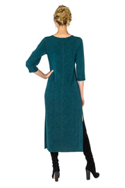 Raw Hemline Split SLV Side Slit Calf Length Dress