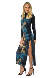 Kadas Mock Neck High Slit Fitted Extra Long SLV Dress