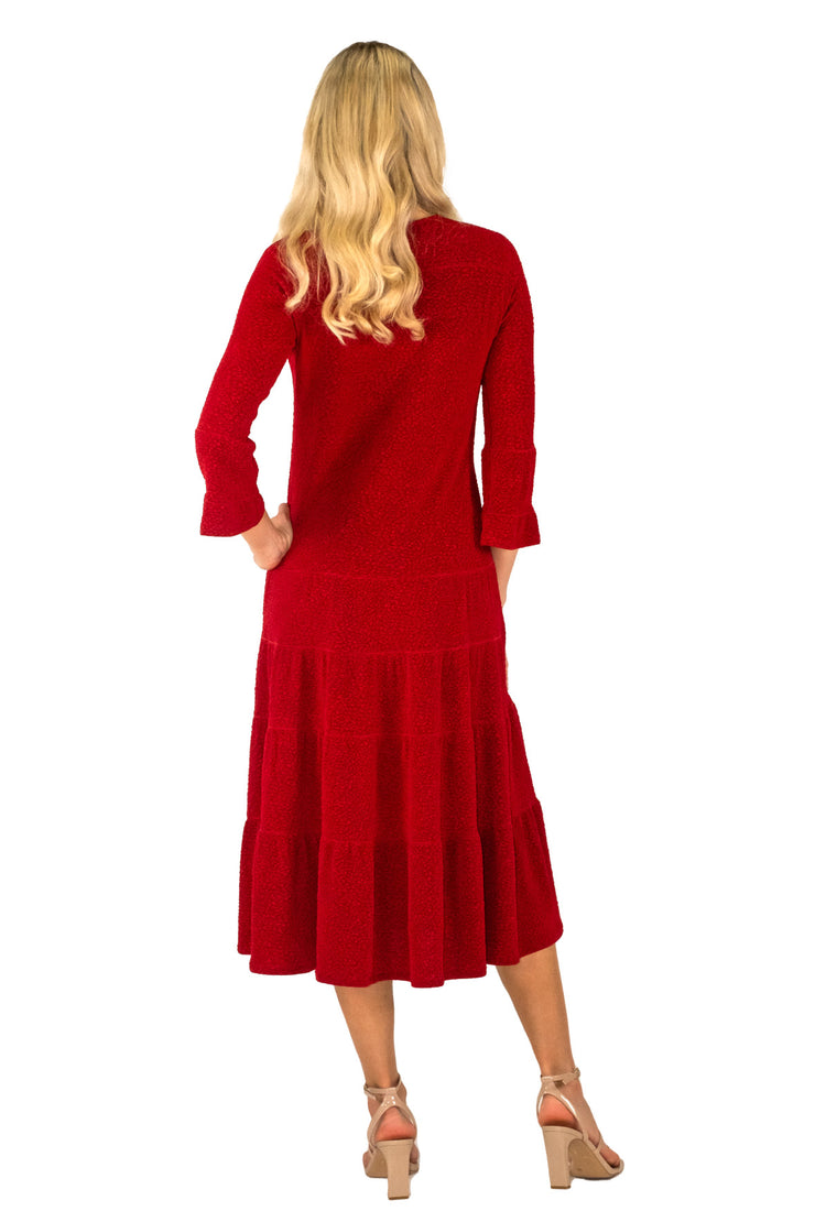4 Tier Shoulder Yoke Ruffle Sleeve Dress