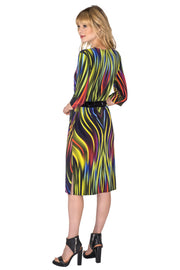 ¾ Slv Below Knee Waist w/ Grommets V Neck Dress
