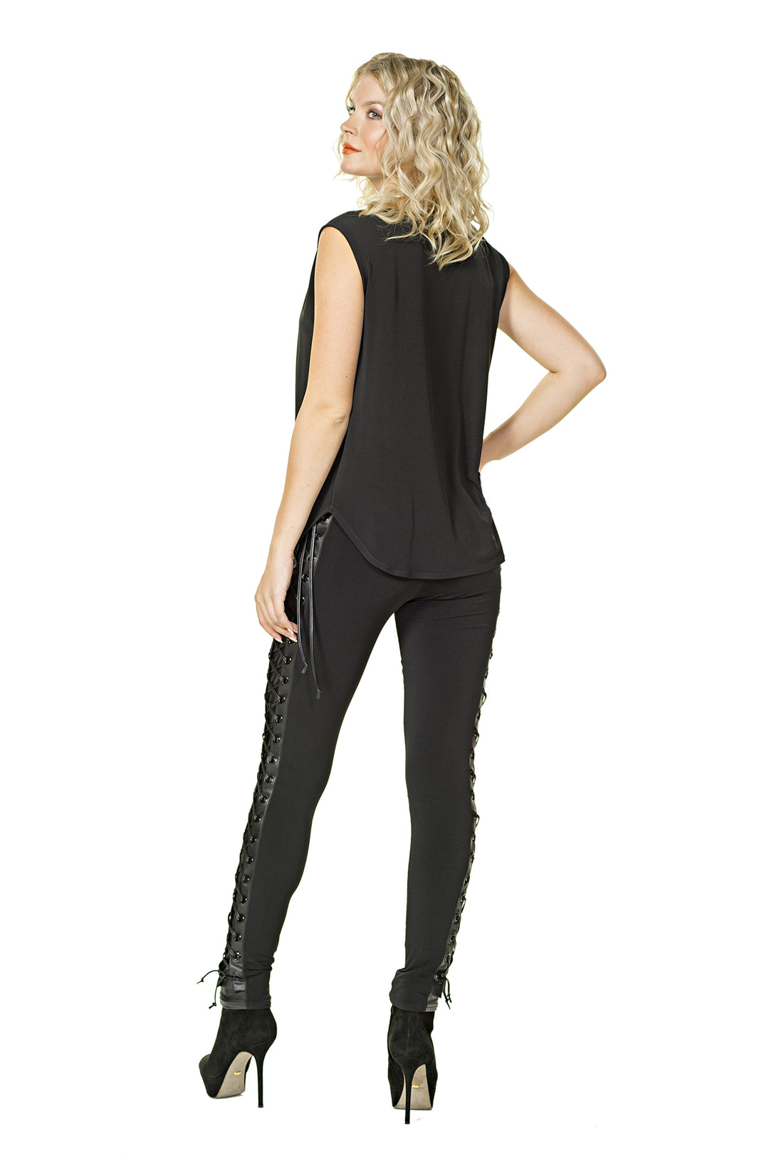 Side Leatherette Lace Up Legging