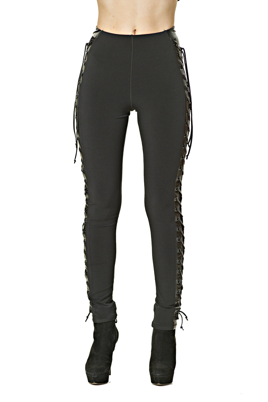 Side Leatherette Lace Up Legging