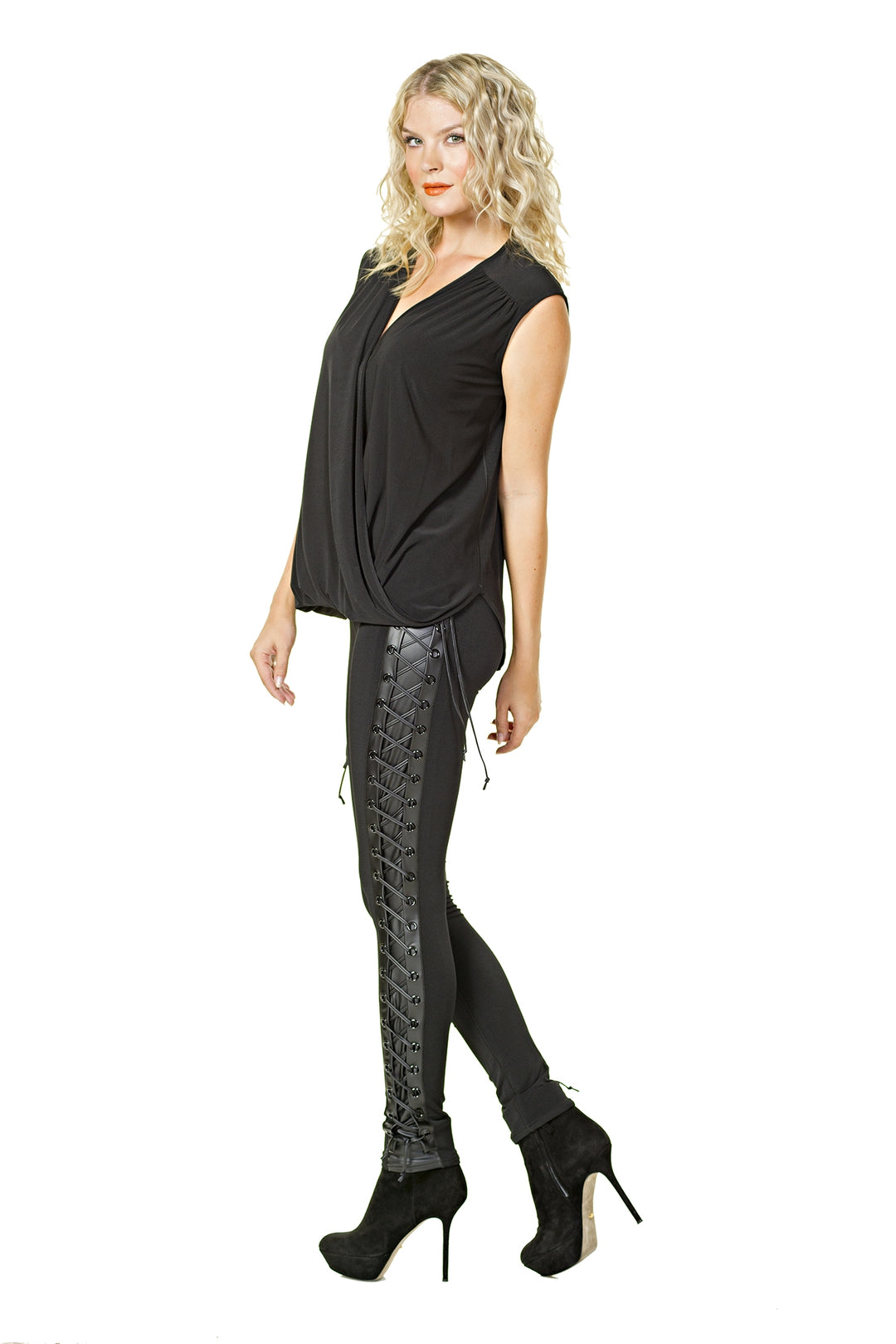 Side Leatherette Lace Up Legging