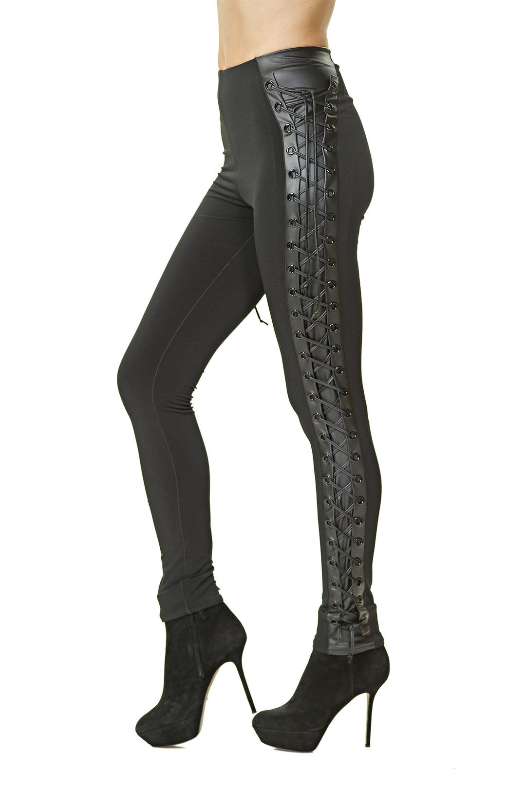 Side Leatherette Lace Up Legging
