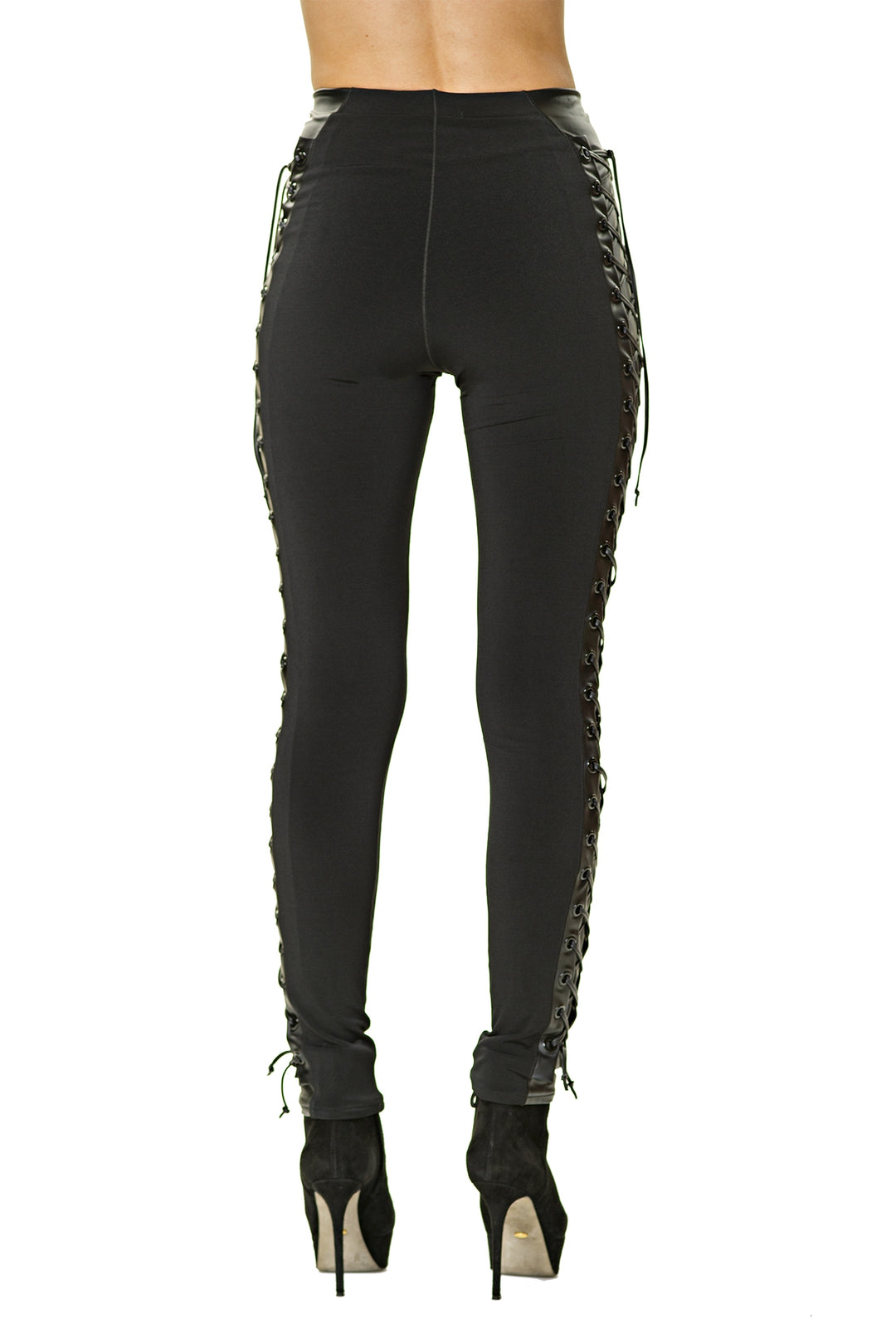 Side Leatherette Lace Up Legging