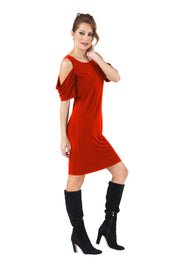Draped Sleeve Red Dress