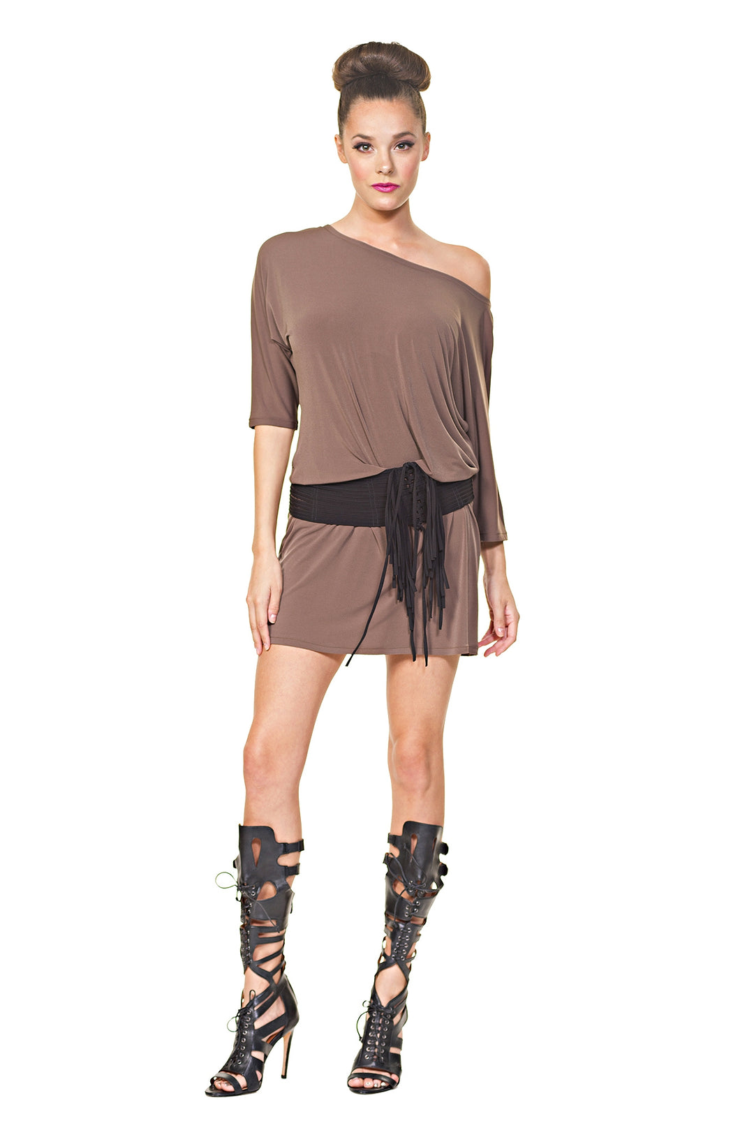 Elbow Sleeves Column Dolman Dress