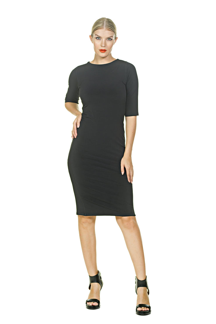 Elbow Sleeves Sheath Below Knee Dress EvaVarro Elbow Sleeves Sheath Below Knee Dress EvaVarro