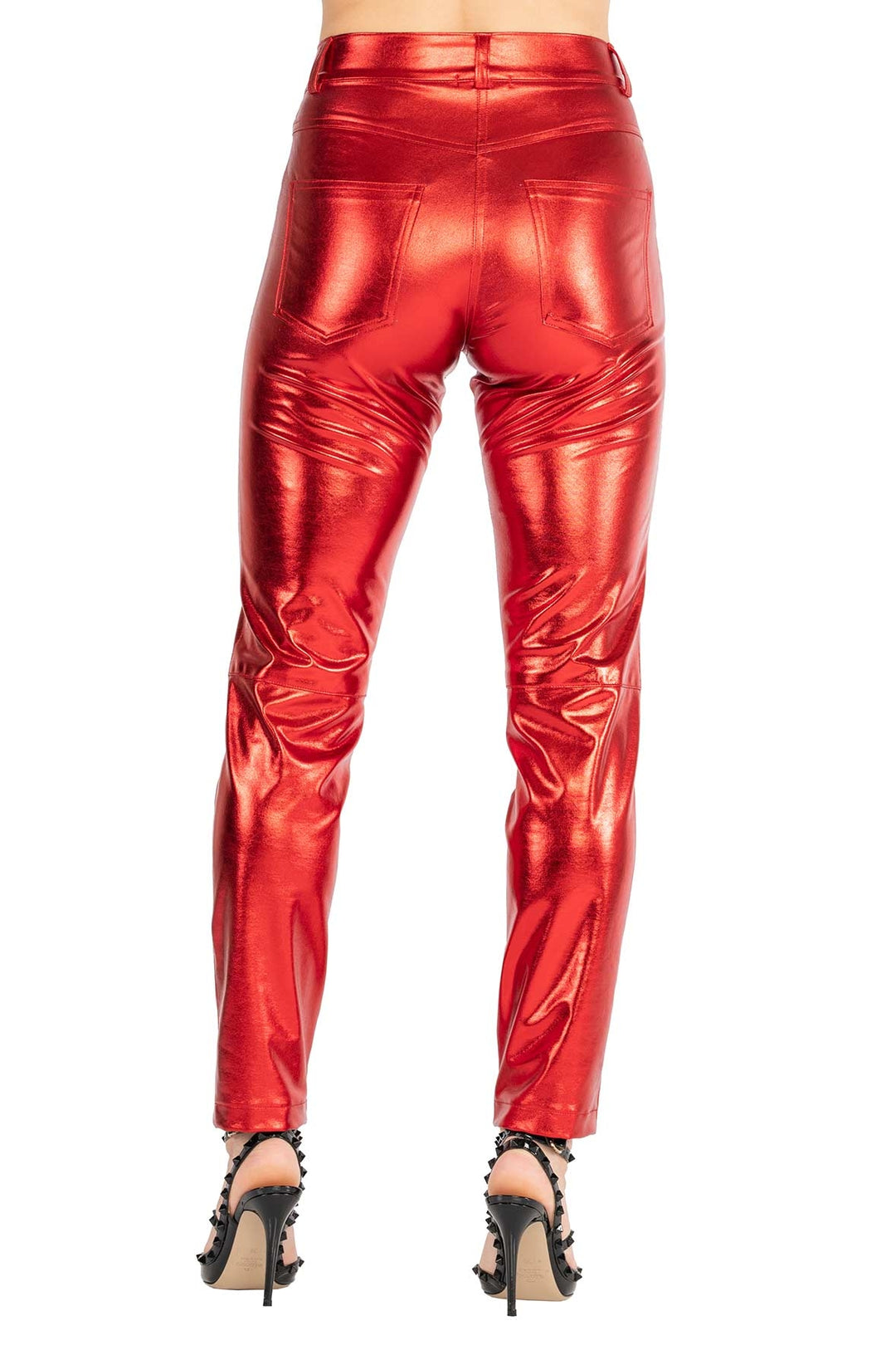 Leatherette Slim Pants w/ Knee Cut Line
