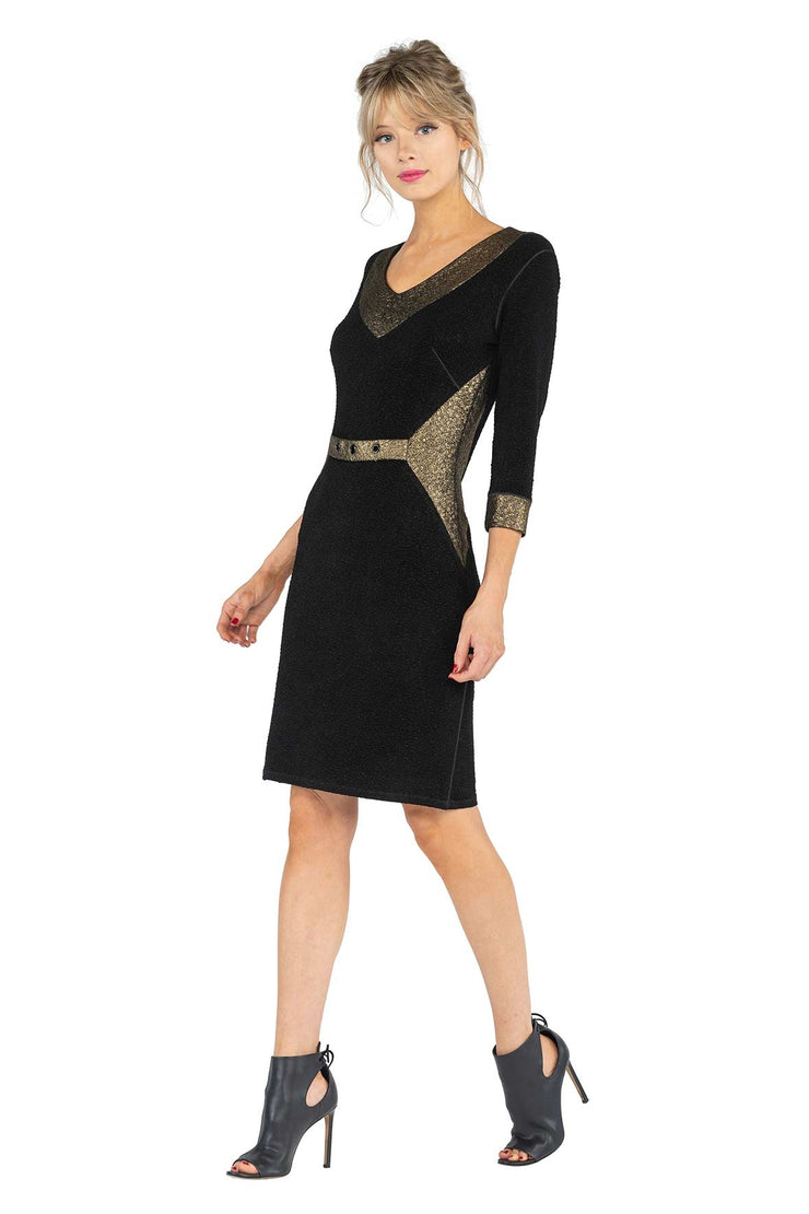 Neck and Side Triangle Inserts Dress Lined