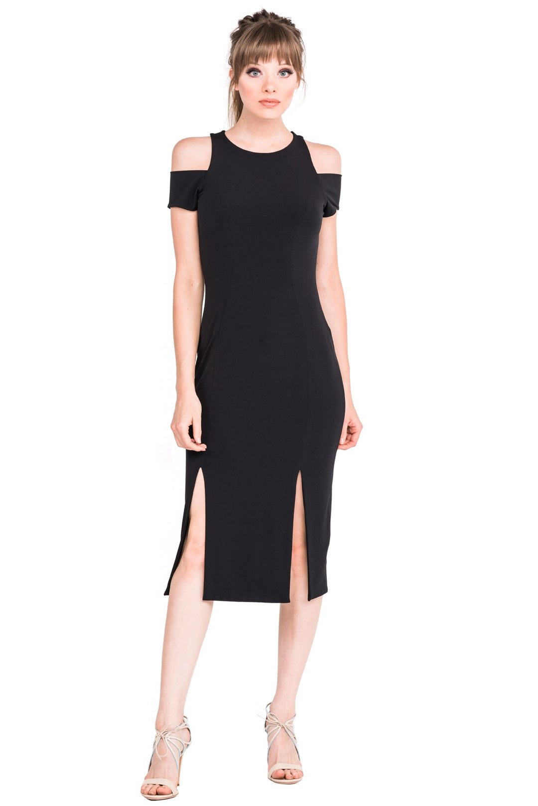 Open Shoulder Four Slit Below Knee Dress