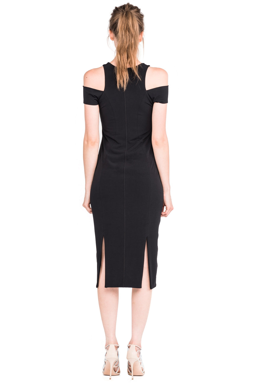 Open Shoulder Four Slit Below Knee Dress  EvaVarro