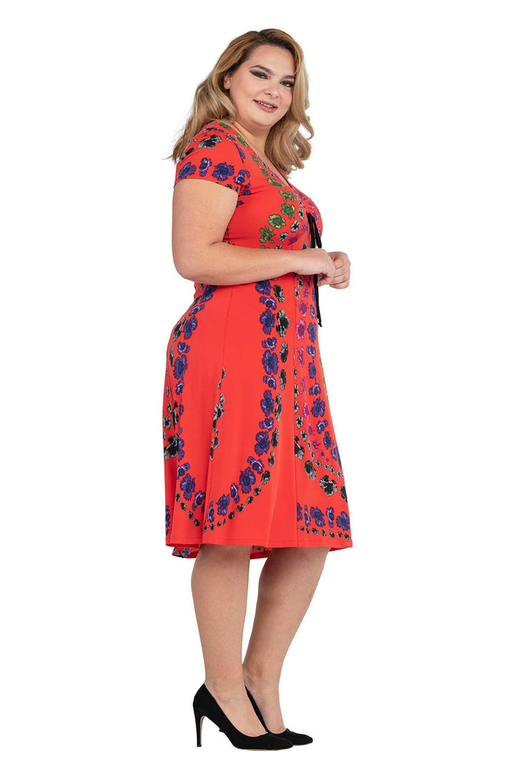 Plus Size Unlined Tie Frong 6 Gores Dress