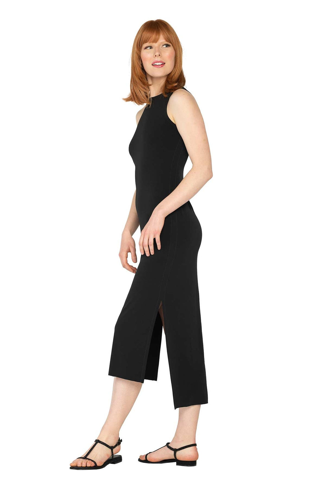 Raw Hemline Side Slit Tank Midi Dress