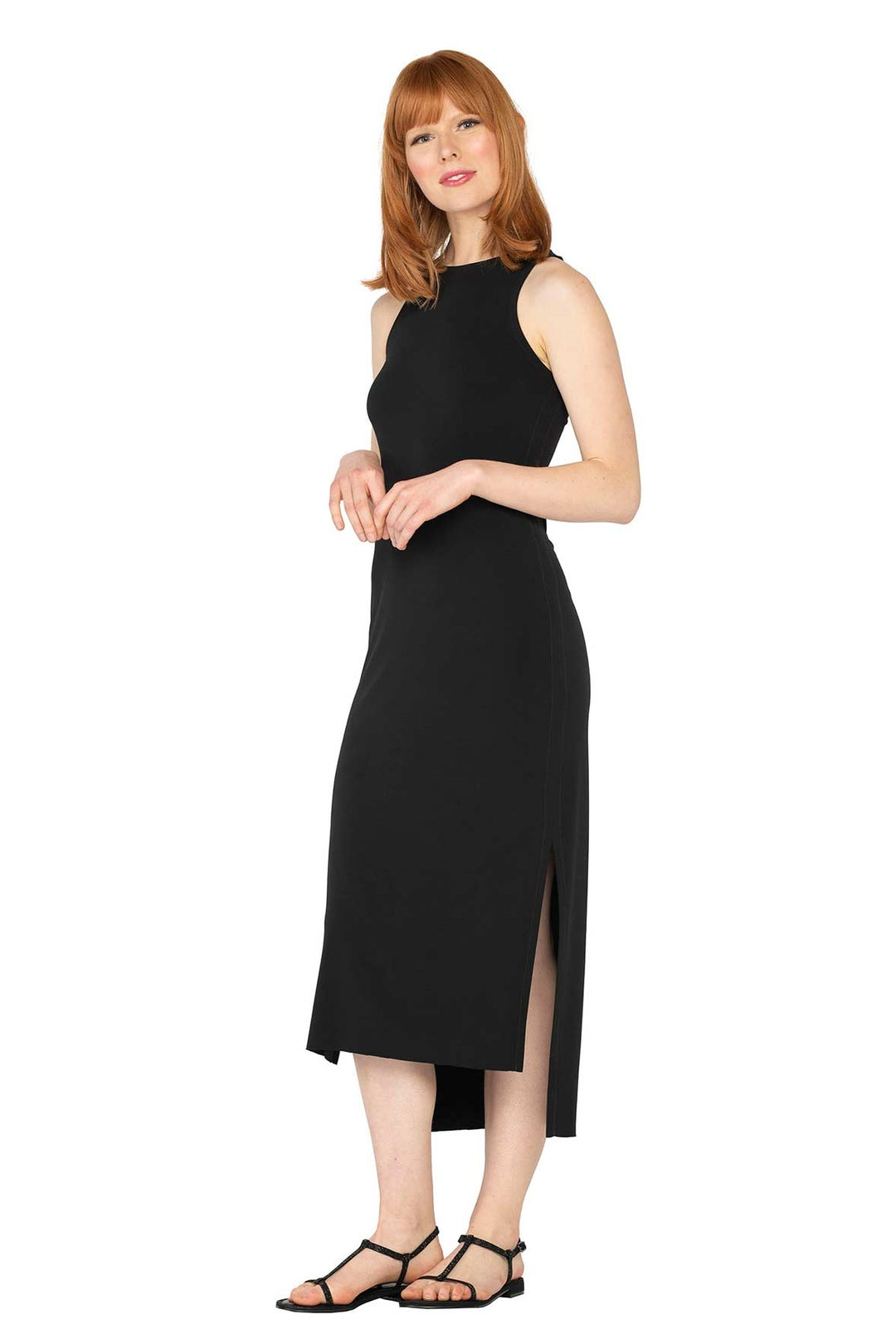 Raw Hemline Side Slit Tank Midi Dress