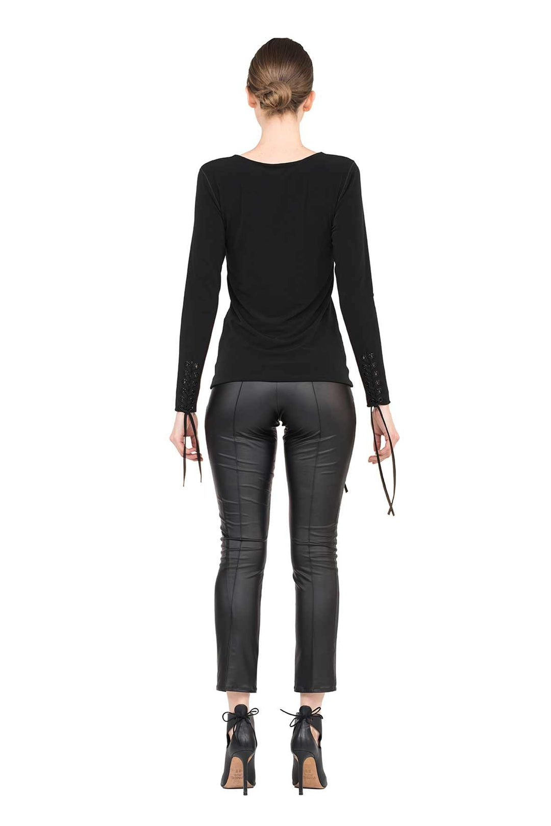 Scoop Neck Long Sleeve Lace up Fitted Top
