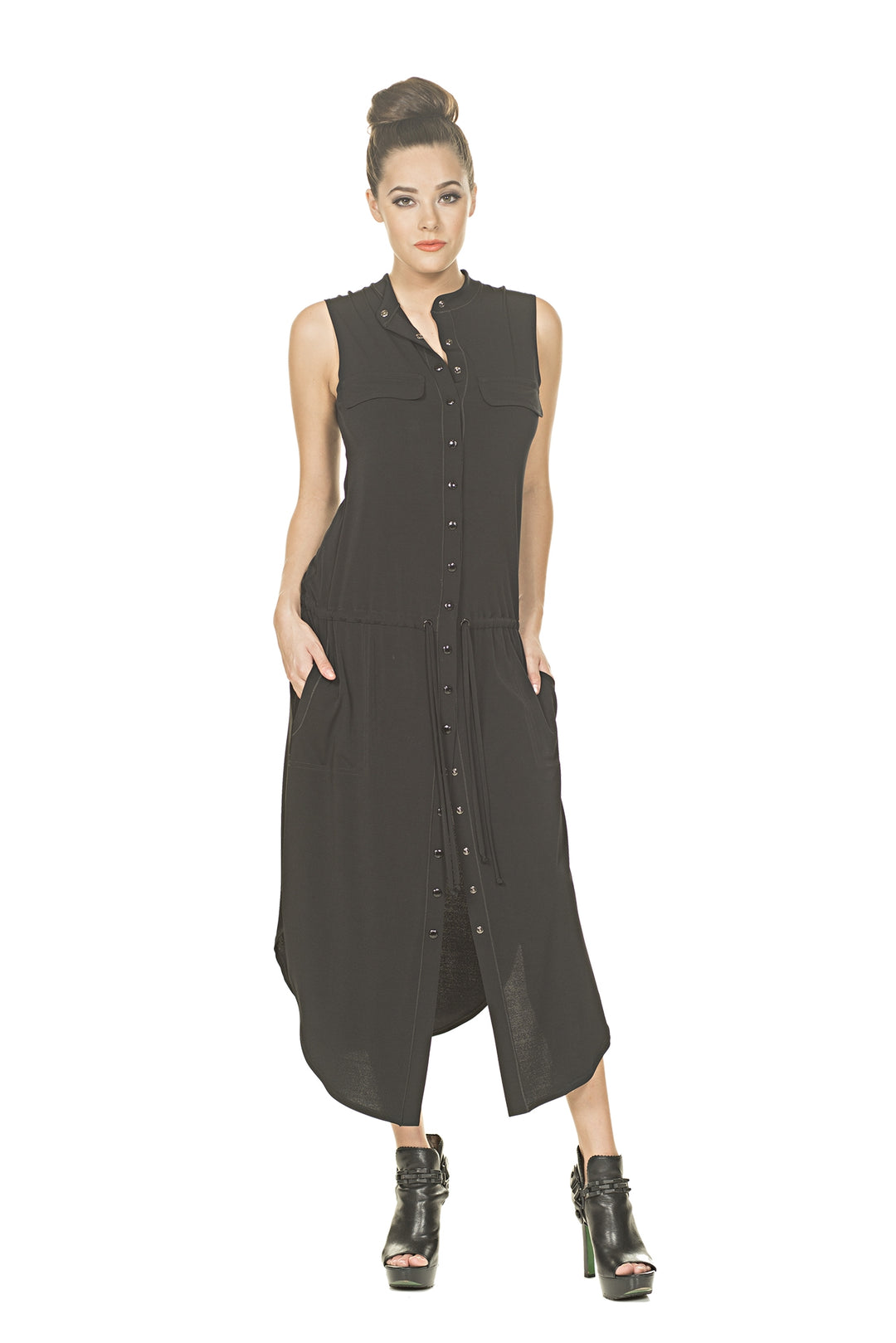 Sleeveless Pocket Snap Dress