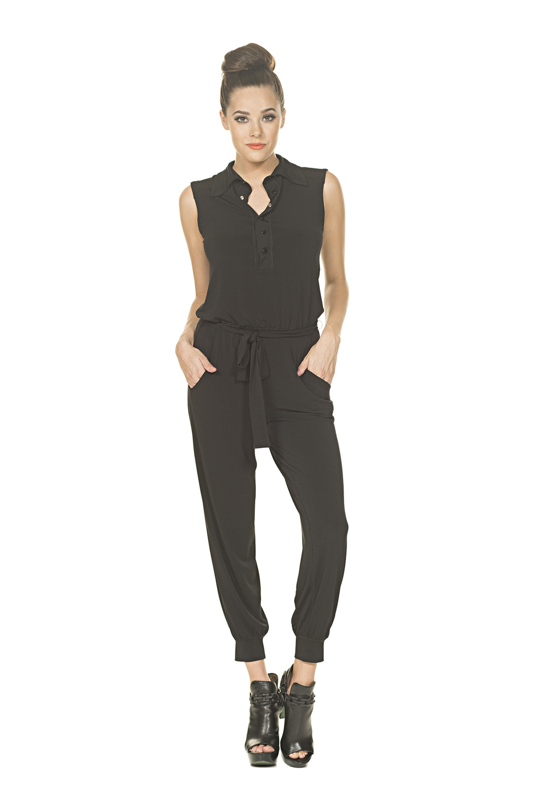 Short Sleeve Collar Snaps Jumpstuit