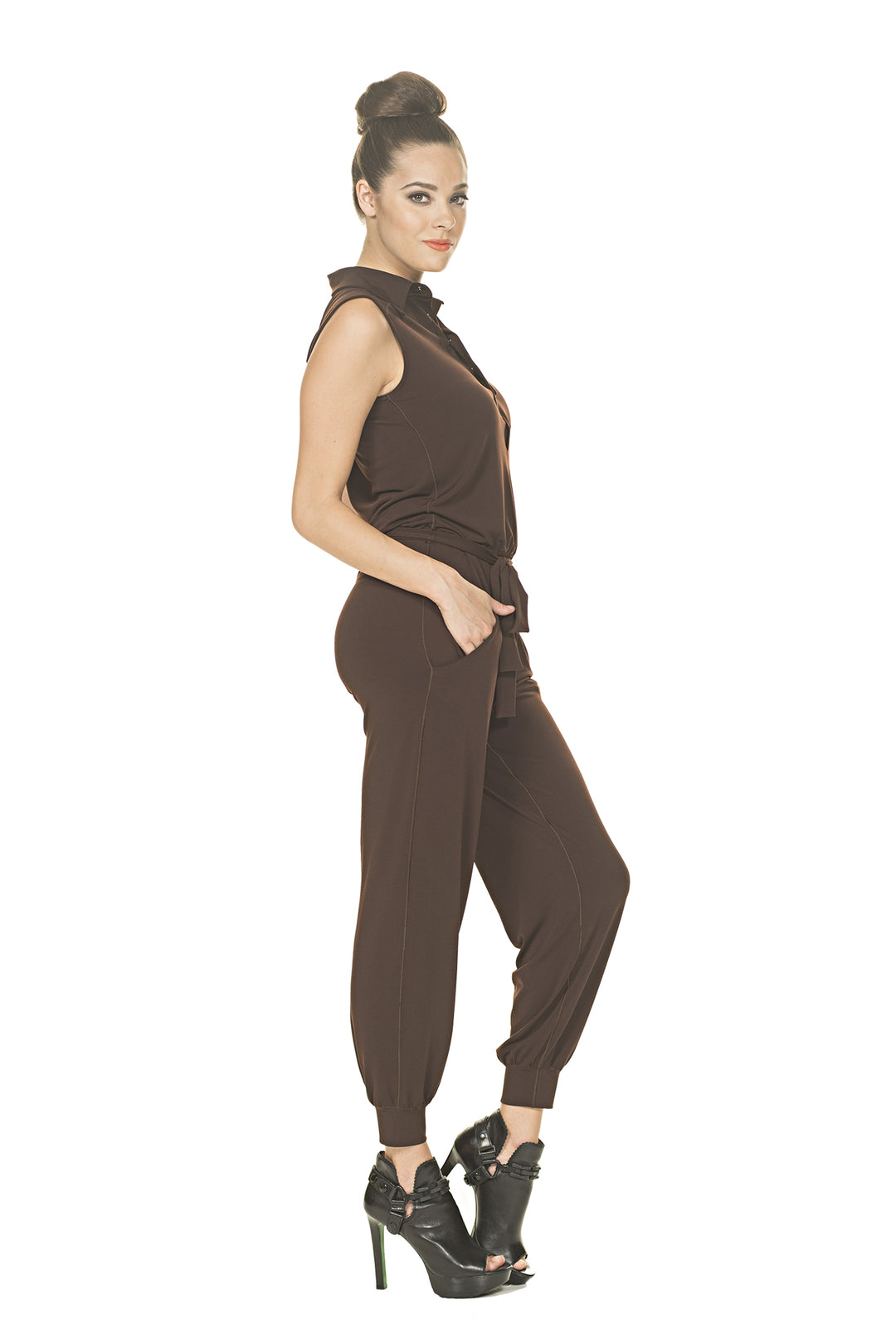 Short Sleeve Collar Snaps Jumpstuit
