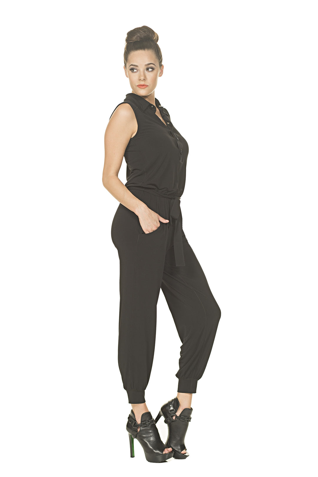 Short Sleeve Collar Snaps Jumpstuit