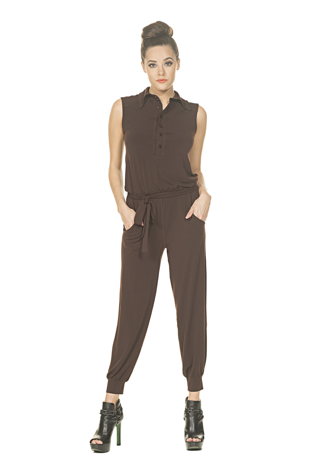 Short Sleeve Collar Snaps Jumpstuit