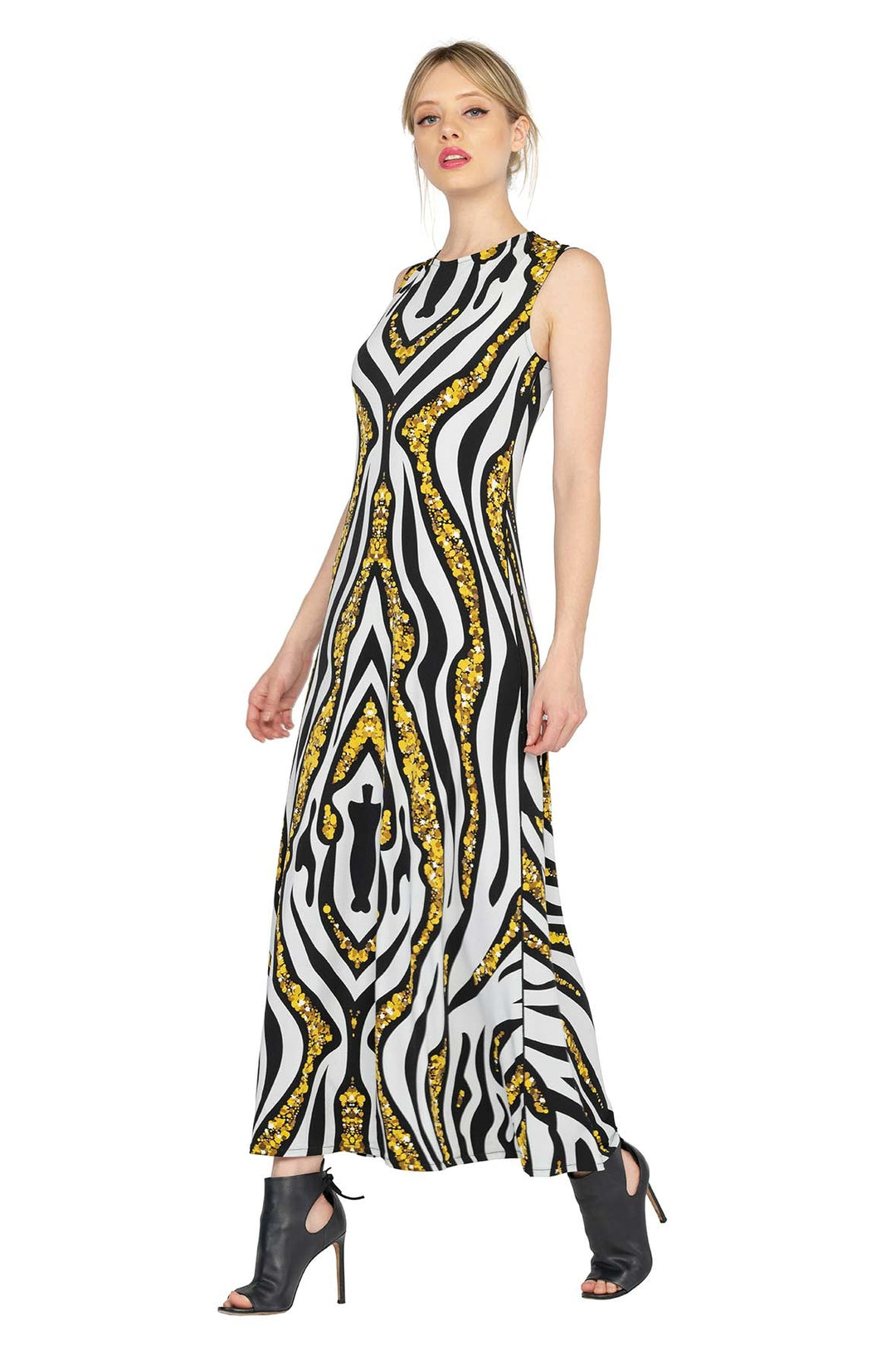 Sleevless A Line Long Curved Hemline Dress
