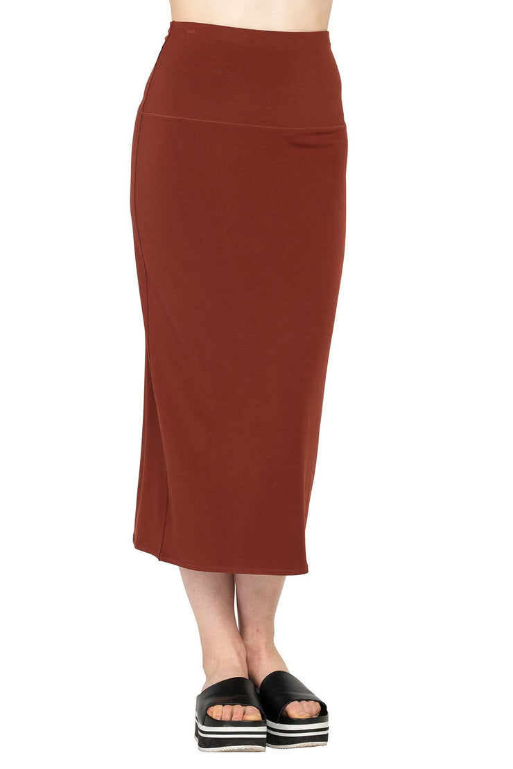 Solid Double Waist Elastic Unlined Straight Skirt