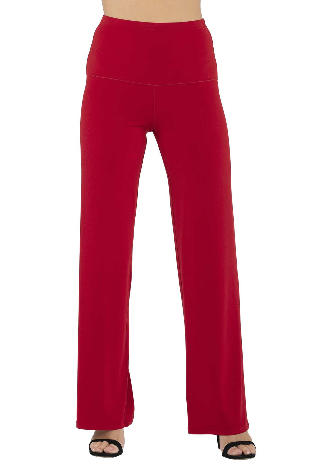 Solid High Elastic Waist Straight Pants