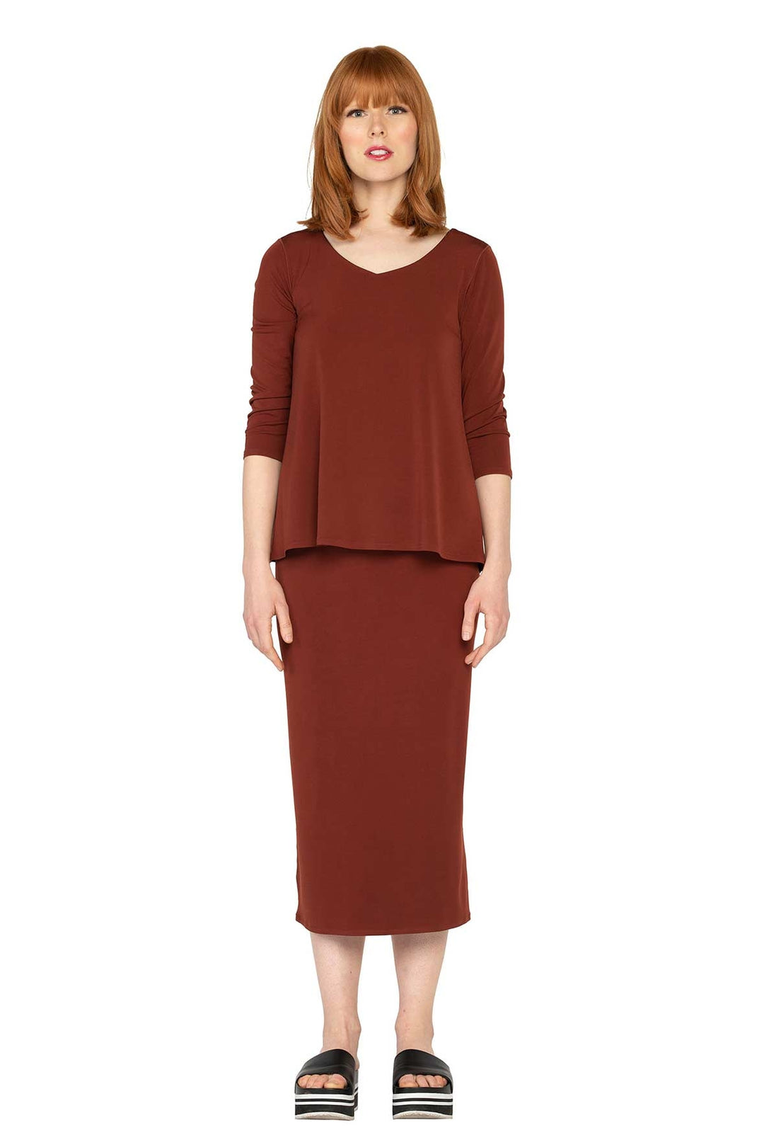 Solid V Neck Easy Fit Lined Top