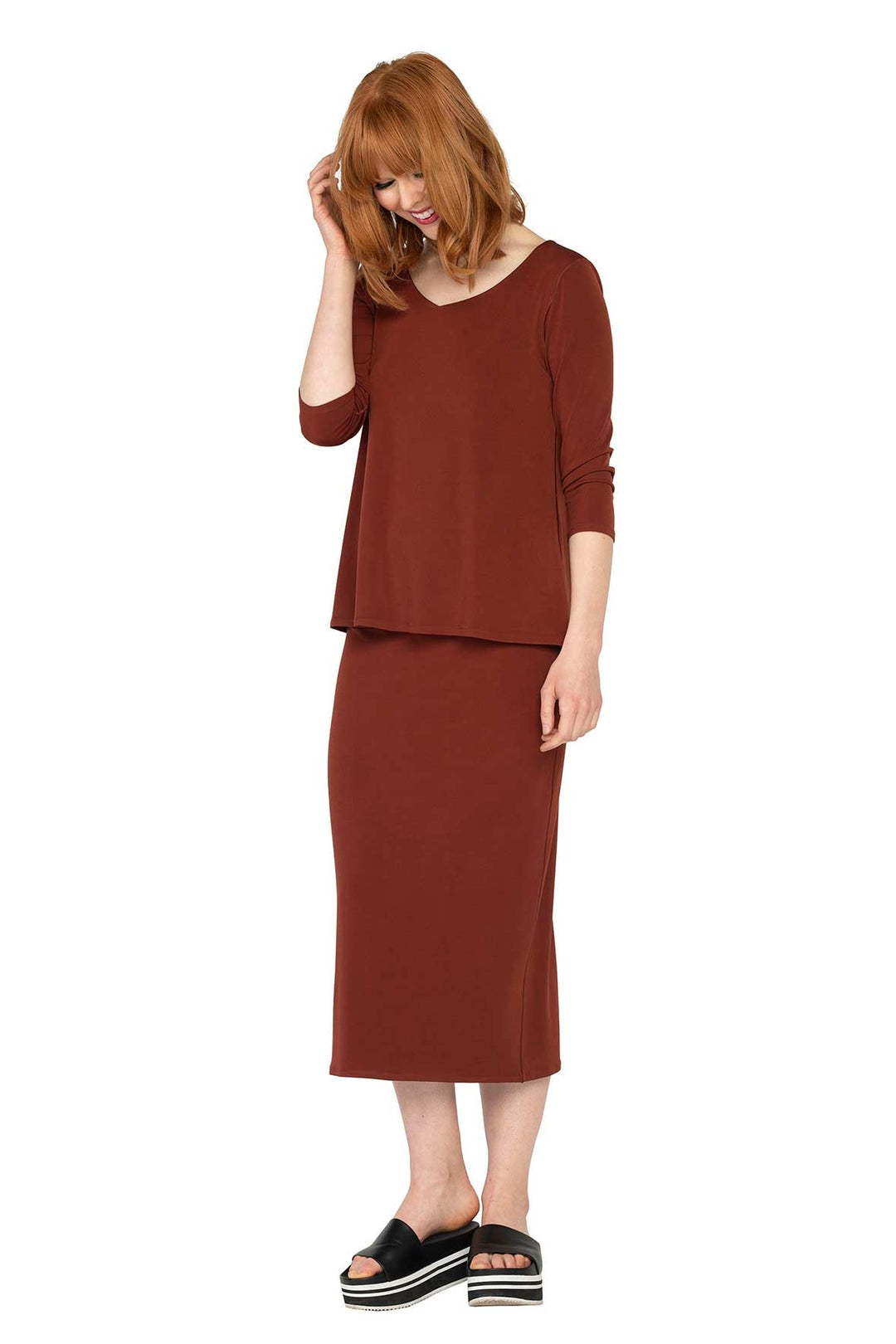 Solid V Neck Easy Fit Lined Top