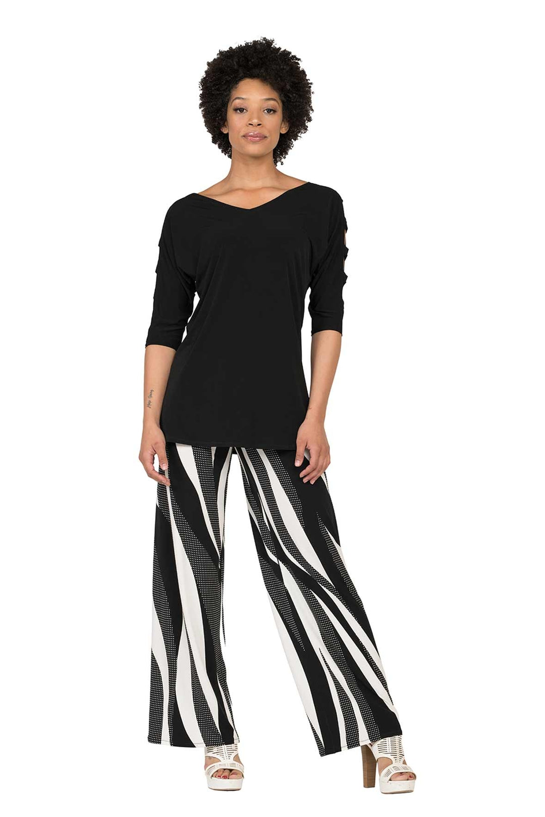 V Neck Lattice Sleeves Tunic